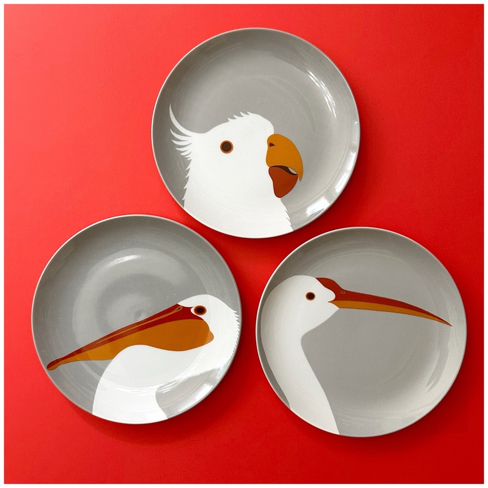1977 Fitz and Floyd Birds of a Feather three plate set